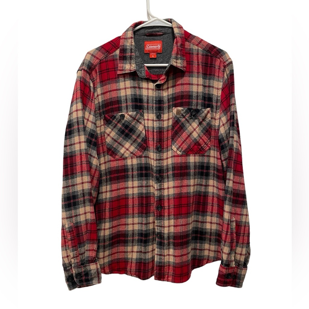 Coleman Long Sleeve Flannel Shirt Men's Size XL Red\Tan Plaid Button Pockets